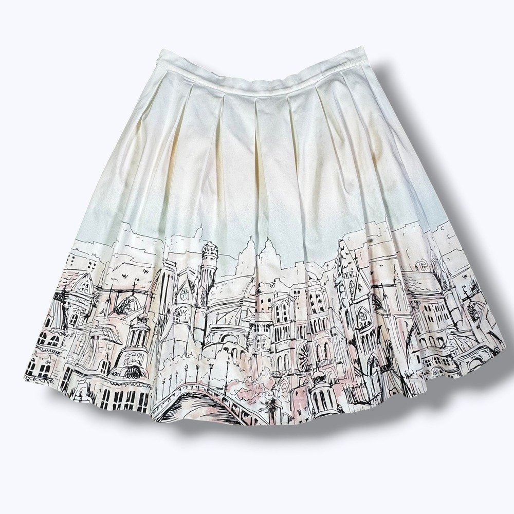 Elle Paris Art Print Midi Skirt 12 Pleated A Line City Scene Graphic Novelty - Picture 4 of 13